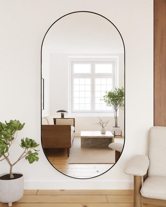 Evox - ovaler Spiegel mit schwarzem Alurahmen