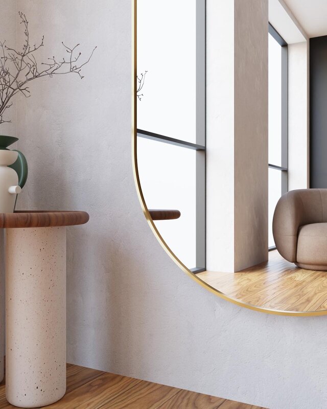Evox - ovaler Spiegel mit goldenem Alurahmen